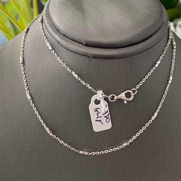 14K White Gold Diamond Cut Bar and Cable Chain